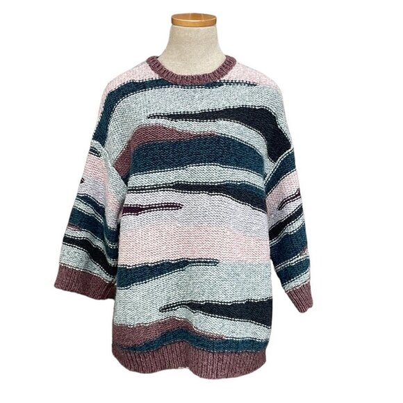 J. Jill Sweaters - J. Jill Pure Jill Sweater Crew Neck Chunky Knit Pink Teal Size Medium M